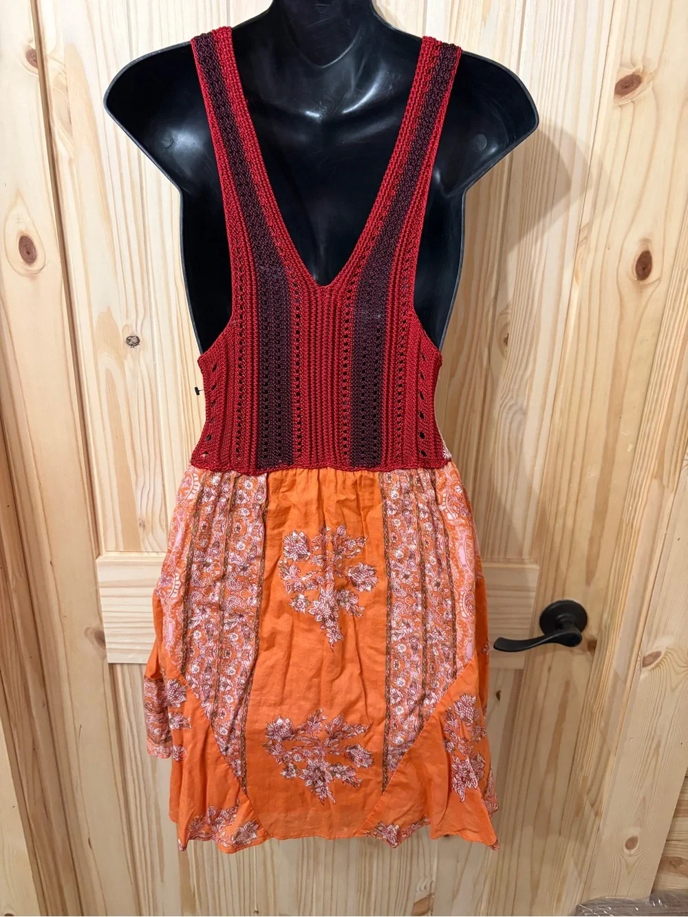 Free People Katie’s Crochet Bodice Mini Dress Floral Beachy BoHo Festival Summer